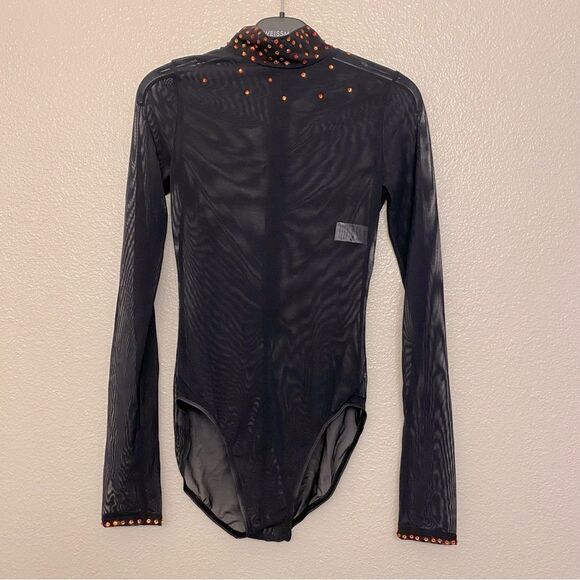 WEISSMAN Balera Dance black Long Sleeve Mesh Leotard overlay SM11109 SA adult - Picture 3 of 13